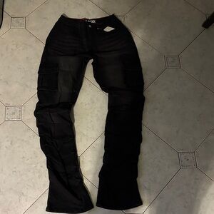 Black Super Stacked Cargo Pants